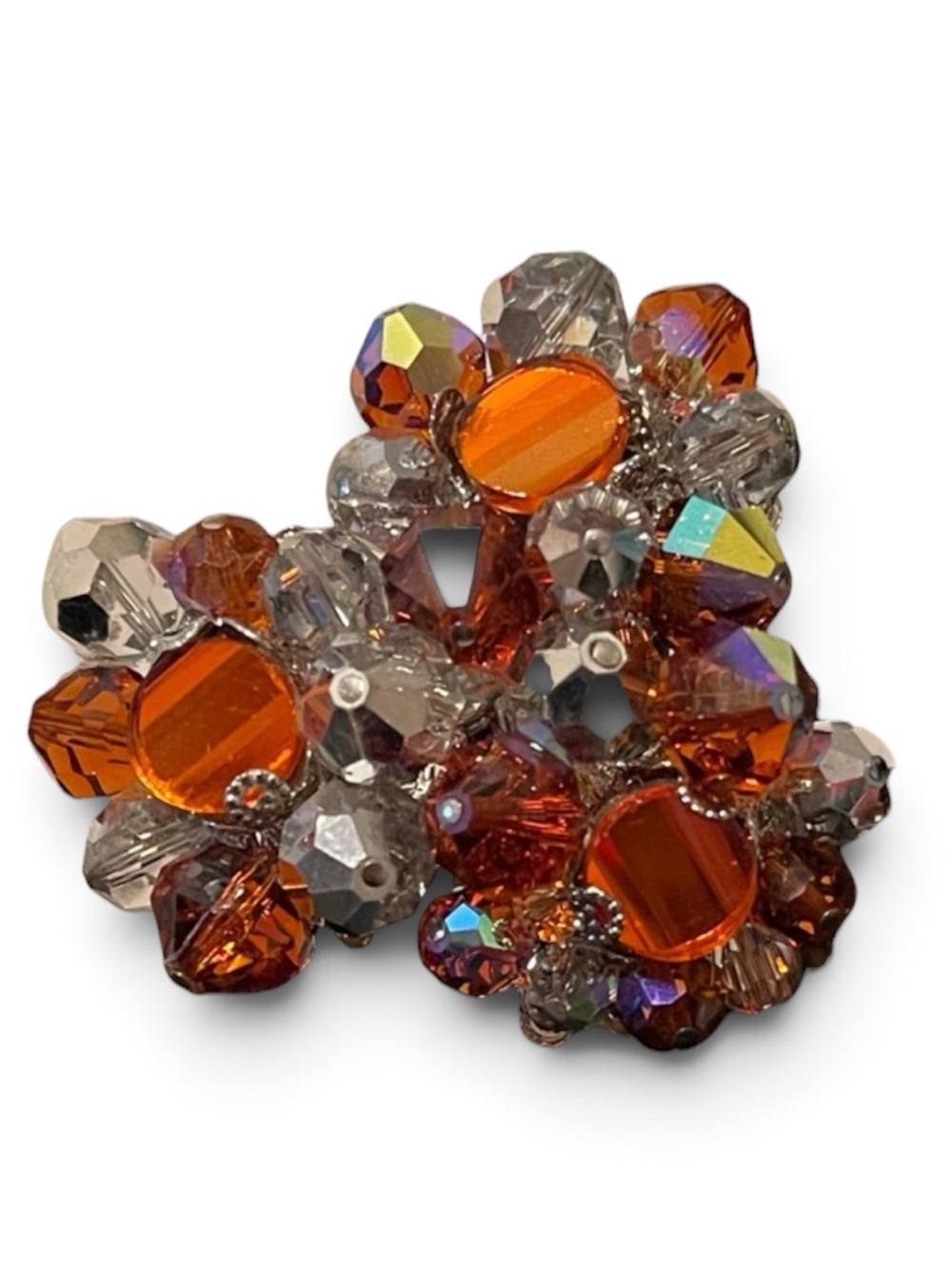 Vintage Vendome Faceted Glass Bead & Aurora Borealis Cluster Brooch